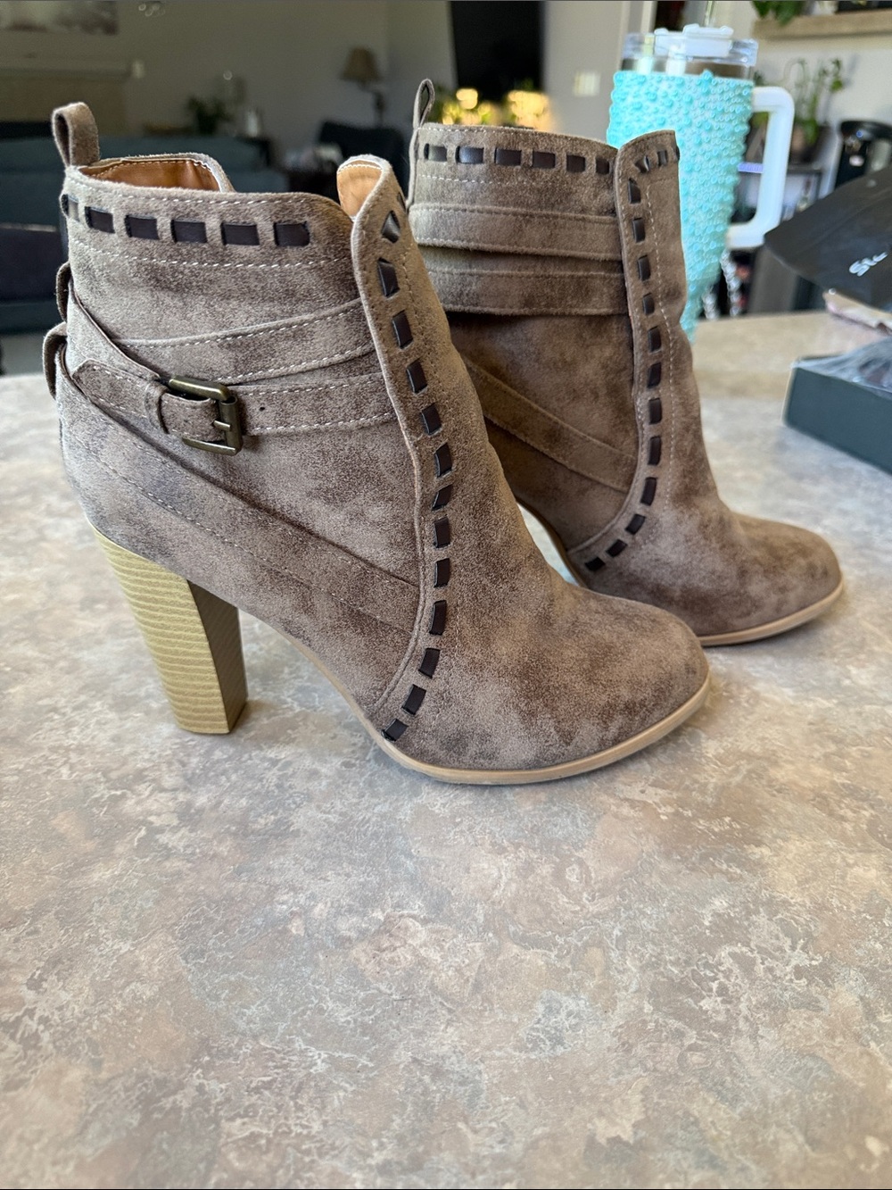 VENUS Brown Suede Ankle Boots with Block Heel